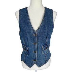 VTG Paris Blues Denim Vest Button Front Size Small Cowgirl Rodeo Boho Festival